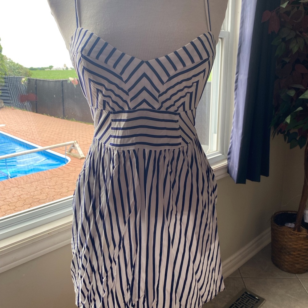 Express Navy and White Striped Dress